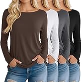 Neer 4 Pack Women's Long Sleeve Shirts Boat Neck Loose Fit Tunic Tops Casual Basic Layer Clothes for Ladies Outfits