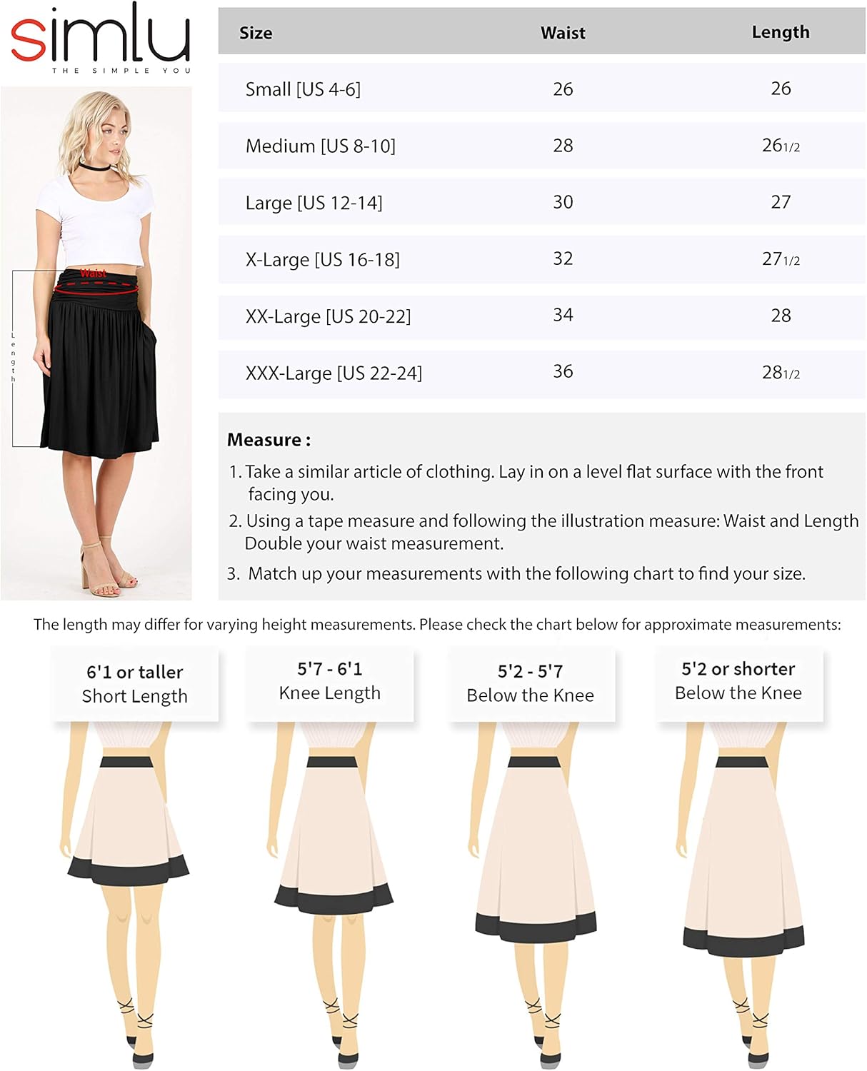 Simlu Womens Regular and Plus Size Skirt with Pockets Below The Knee Length Ruched Flowy Skirt Midi Skirt for Women: Clothing
