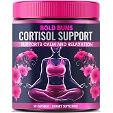 Bold Buns Cortisol Supplements for Women - Cortisol Support Stress &amp; Mood Balance Supplement with Sensoril&reg; Ashwagandha, Magnolia Bark, L-Theanine - Supports Calm, Focus &amp; Sleep (60 Vegan Capsules)