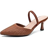 Enelauge Women's Pointed Toe Low Kitten Heels Sandals Knit Fabric Pumps Elastic Ankle Strap Closed Toe Slingback Slip On Comfortable Dress Wedding Shoes