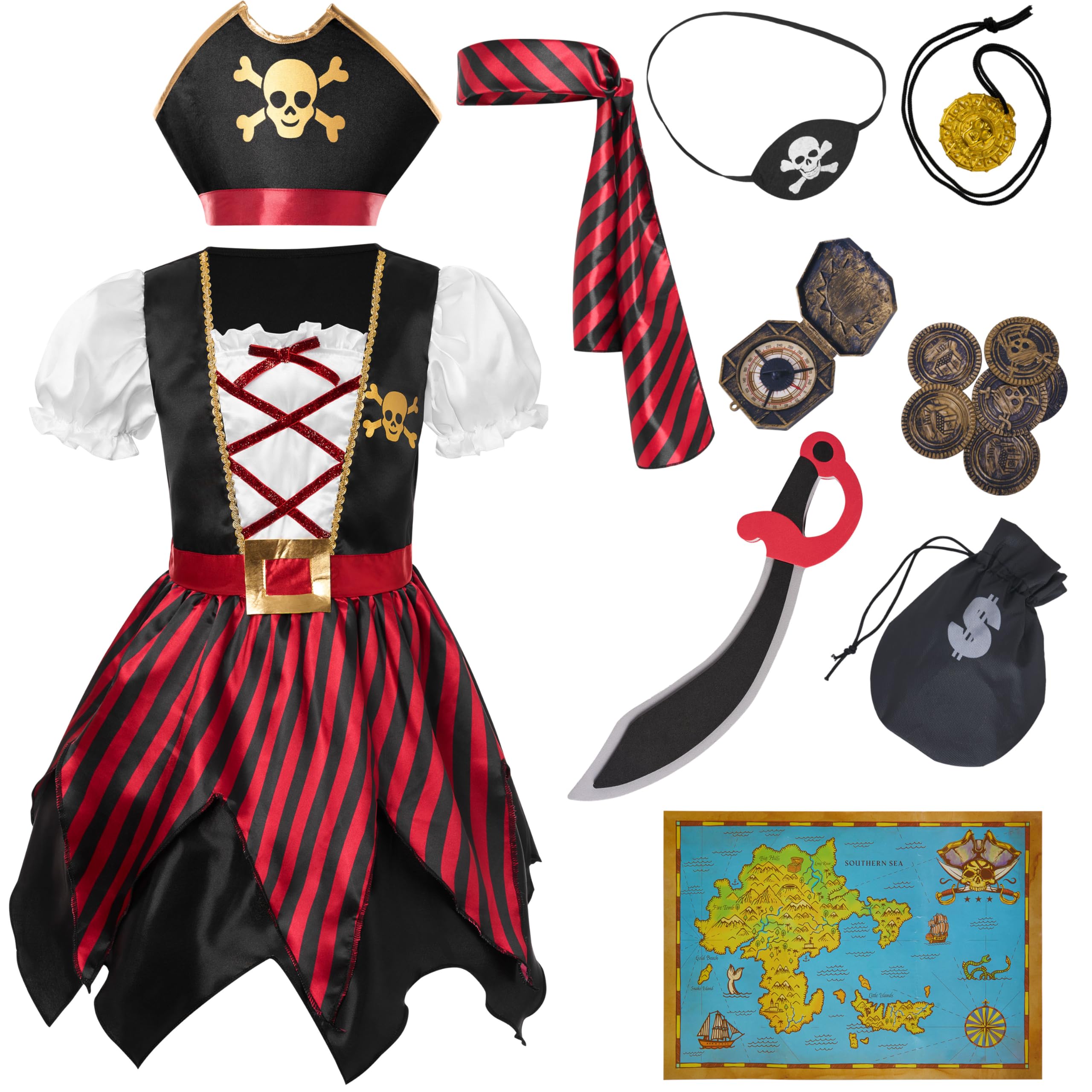 Spooktacular Creations Kids Pirate Costume, Buccaneer Princess Dress for Girls Halloween theme party and Role Play-M