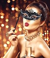 SIQUK Couple Masquerade Masks Phoenix Tail Black Venetian Party Halloween view 6