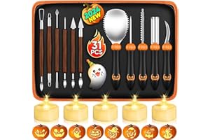 BOMIER 31 PCS Pumpkin Carving Kit, Pumpkin Carving Tools, Halloween Pumpkin Carving Kit with Stencils, Professional Pumpkin Carving Stencils for Adults, Pumpkin Carving Knife, Pumpkin Carving Set for Kids