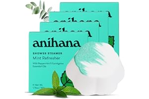 ANIHANA Shower Steamers 4 Pack with Peppermint and Eucalyptus Essential Oils, Paraben Free, Cruelty Free, Mint Refresher Scent, 1.76 oz Each
