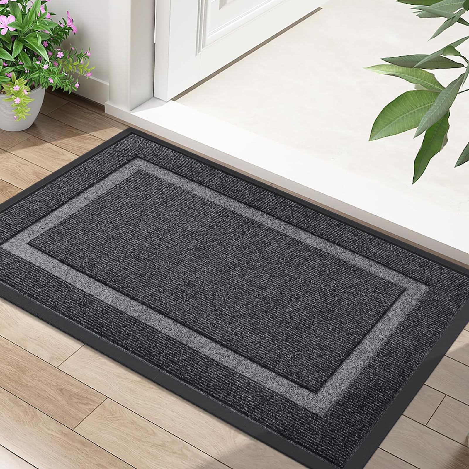 Homaxy Door Mat, Rubber Backed Non Slip Door Matts Indoor, Dirt Trapper Absorbent Mats, Washable Front Doormat Outdoor, Heavy Duty Floor Mat for Entrance, Kitchen and Garden, 40 x 60 cm, Grey