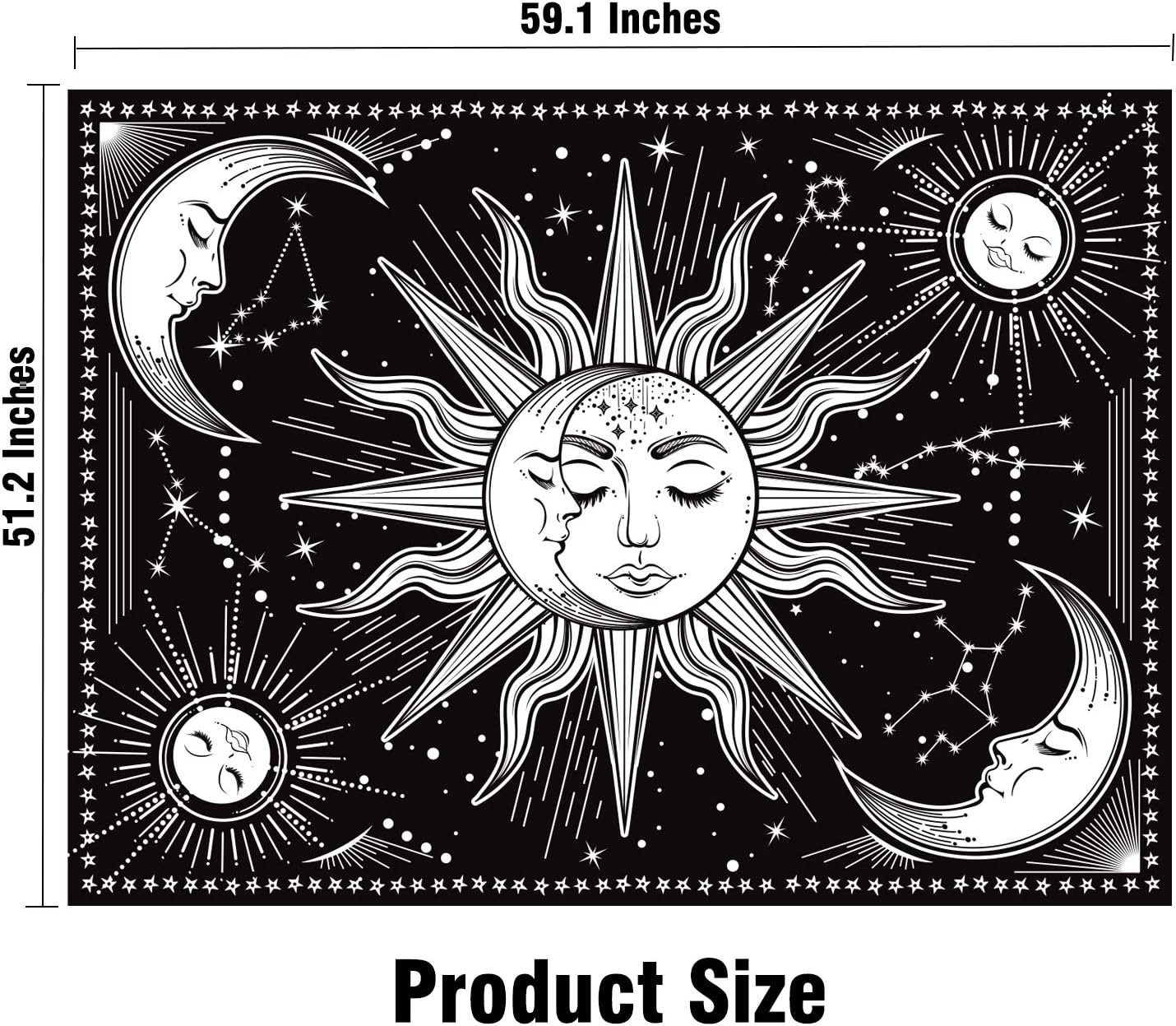 Hotmir Tapestry for Bedroom Aesthetic - Moon Tapestry Wall Hanging Wall Tapestry Black as Wall Art for Bedroom, Living Room, Dorm Decor - Printed without Fringe (51.2x59.1 Inches, 130x150 cm): Everything Else