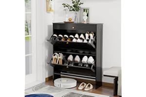 FTZxHKLX Black Narrow Shoe Storage Cabinet with 2 Flip Drawers,Freestanding Hidden Shoe Organizer for Entryway,Shoe Rack Closed Cabinet for Behind Door Entrance, Living Room, Apartment
