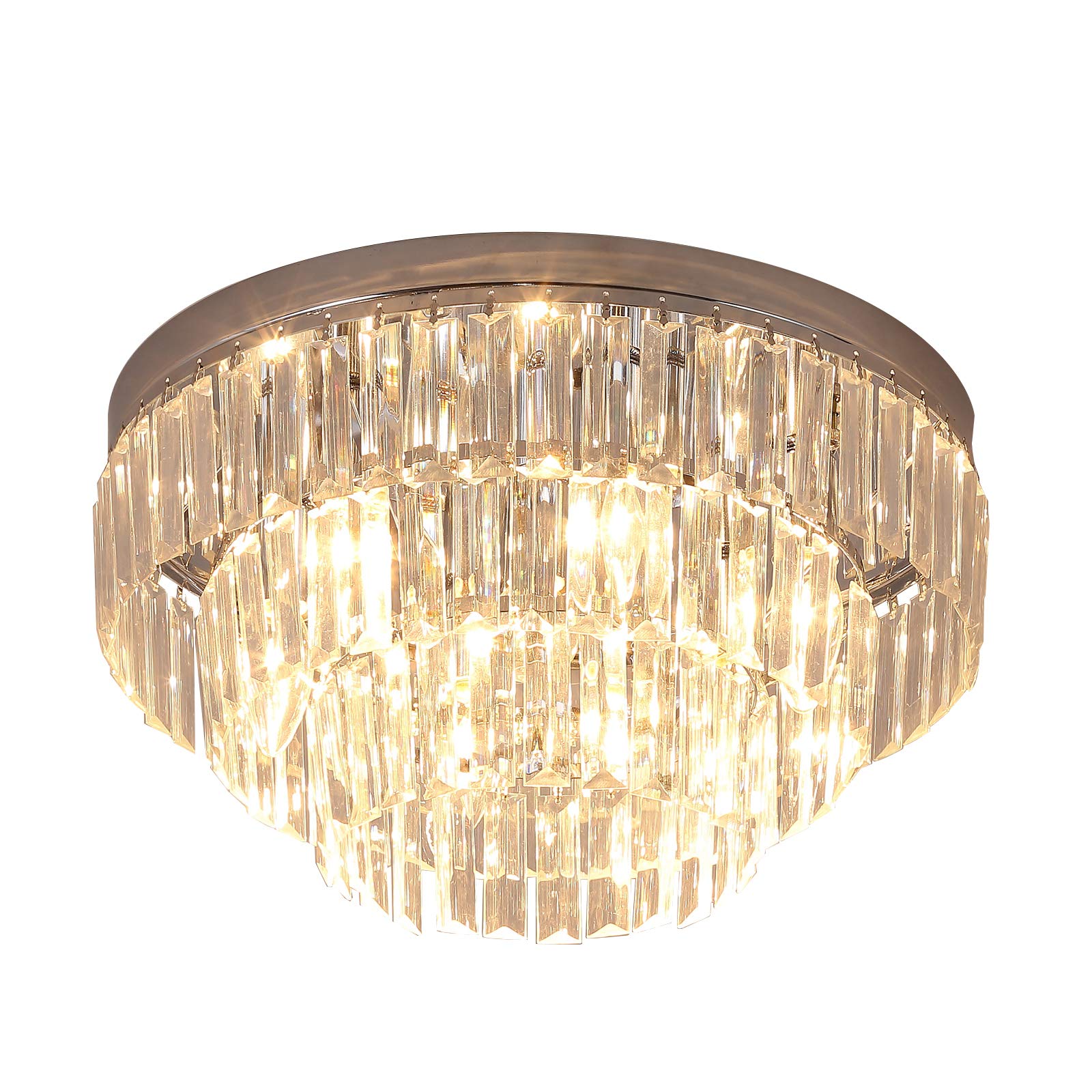 HOMCOM Round Crystal Ceiling Lamp 7 Lights Chandelier Mounted Fixture for Living Room Dining Room Hallway Modern