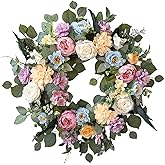 Spring Wreaths for Front Door,Summer Wreath with Peony Rose and Dahlia Flowers,24 Inch Floral Door Wreath for All Seasons Outside Outdoor Indoor Wall Wedding Holiday Home Decor