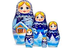 AEVVV Russian Nativity Nesting Dolls Set 5 pcs - Christmas Nesting Dolls - Best Xmas Decorations - Russian Souvenir Matryoshka Dolls - New Year Xmas Gifts