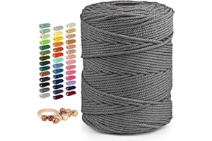 Macrame Cotton Cord 4mmx547 Yard 4 Strand, Munzong Natural Handmade 4 Twisted Cotton Rope for Wall Hanging Weaving Tapestry DIY Craft Knitting Plant Hanger Gift Wrapping Wedding Decor(500m,Gray)