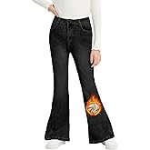 EXARUS Girls Flare Jeans Bell Bottom Teen Denim Pants Flared Ripped Cute Bootcut Mid Rise Elastic Band Pockets Kids