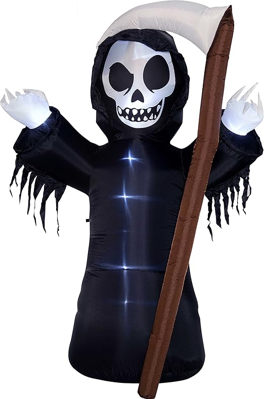Werhalloween Pre Lit Grim Reaper With Scythe Inflatable Halloween