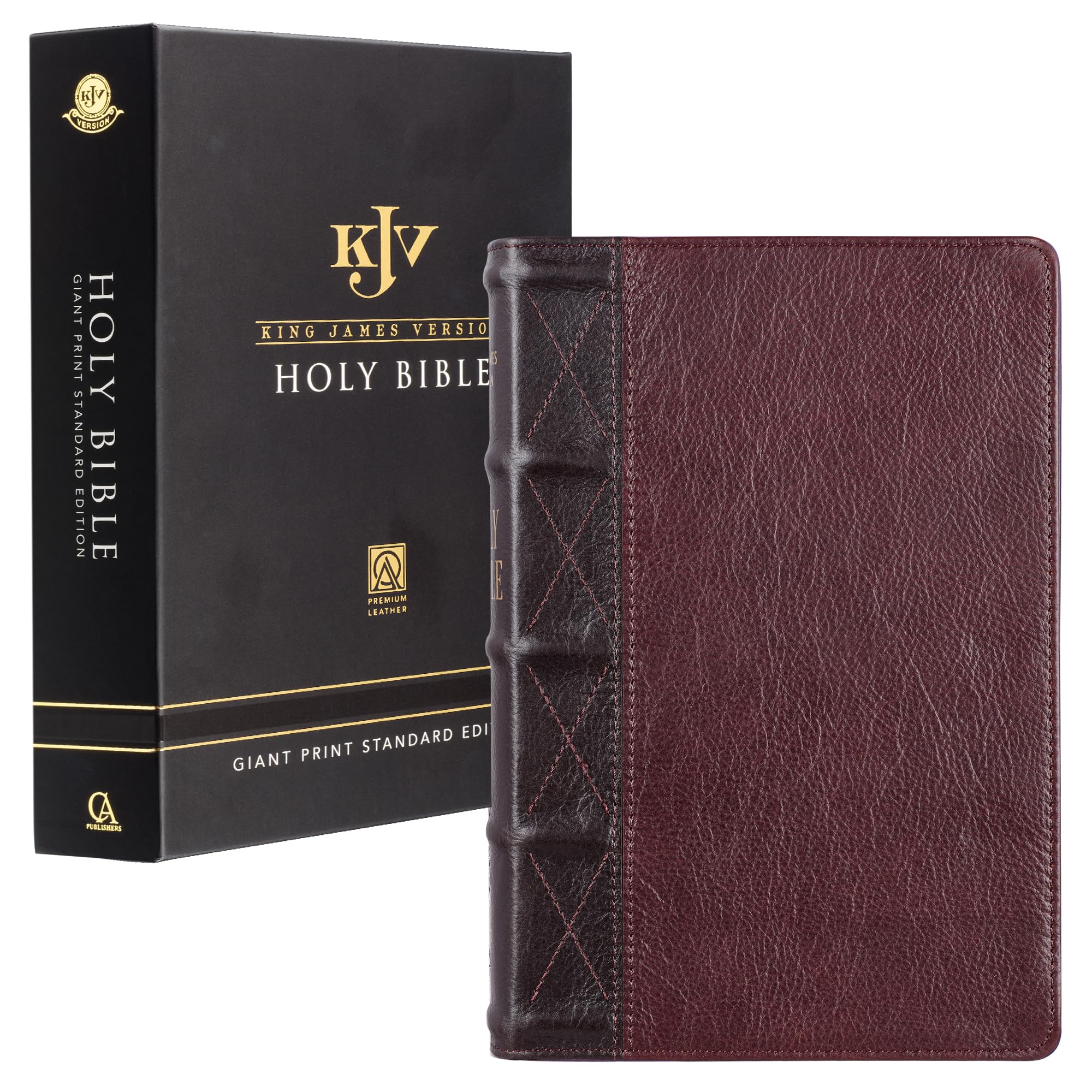 KJV Holy Bible, Giant Print Standard Size Premium Full Grain Leather Red Letter Edition - Thumb Index & Ribbon Marker, King James Version, Burgundy/Mahogany (KJV Standard GP Editions)