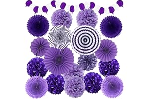 Recosis Party Decorations, Purple Papar Fans Pompoms Garlands for Women Girls Mothers Day Bachelorette Wedding Birthday Baby Showers Valentine's Day Party Decorations