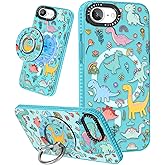 Lotadilo Cute Case for iPhone 16e for Women Girls - Funny Dinosaur Design Compatible with Magsafe Magnetic Ring Holder Kickstand Fashion TPU Phone Covers for iPhone 16e Phone Case