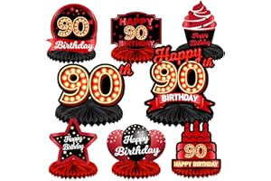 COOSOAR Happy 90th Birthday Red and Black Table Honeycomb Centerpieces Balloons Theme Decor Table Decorations Table Toppers for Girls Women Princess 90 Years Old Birthday Party Bday Supplies Background Gold