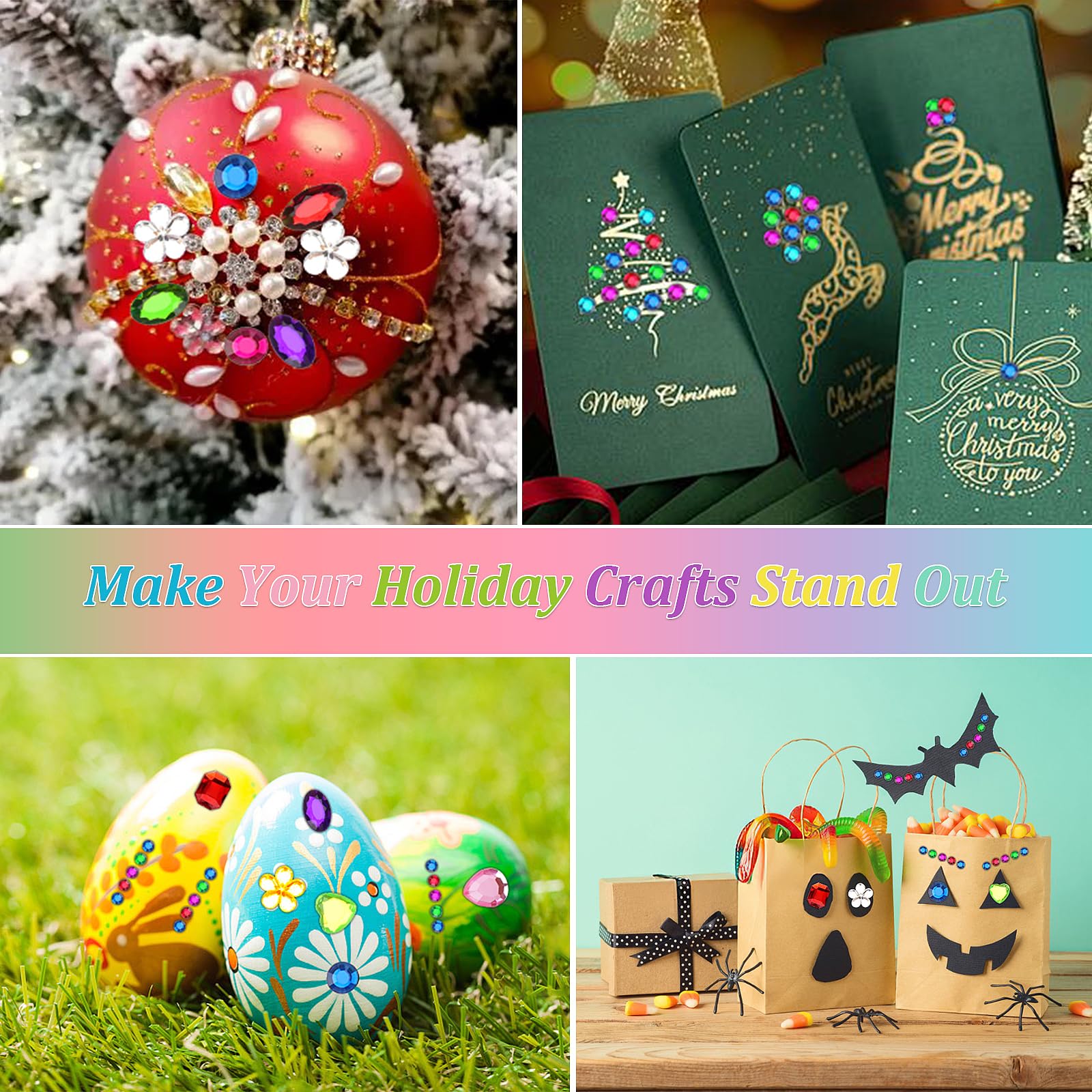 1782pcs Gems Stickers, Self Adhesive Gems for Crafts Bling Rhinestones, Assorted Shapes Jewels Stickers for Kids, Scrapbooking, Nail Art, Face Deco