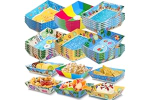 WorldBazaar 30Pcs Summer Pool Party Paper Plates Beach Theme Food Trays Large Disposable Nacho Snack Serving Bowl Hawaii Luau Tropical BBQ Birthday Party Supplies