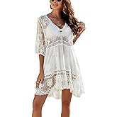 Jeasona Swimsuit Coverups for Women Lace Beach Cover Up Bathing Suit Swim Dress