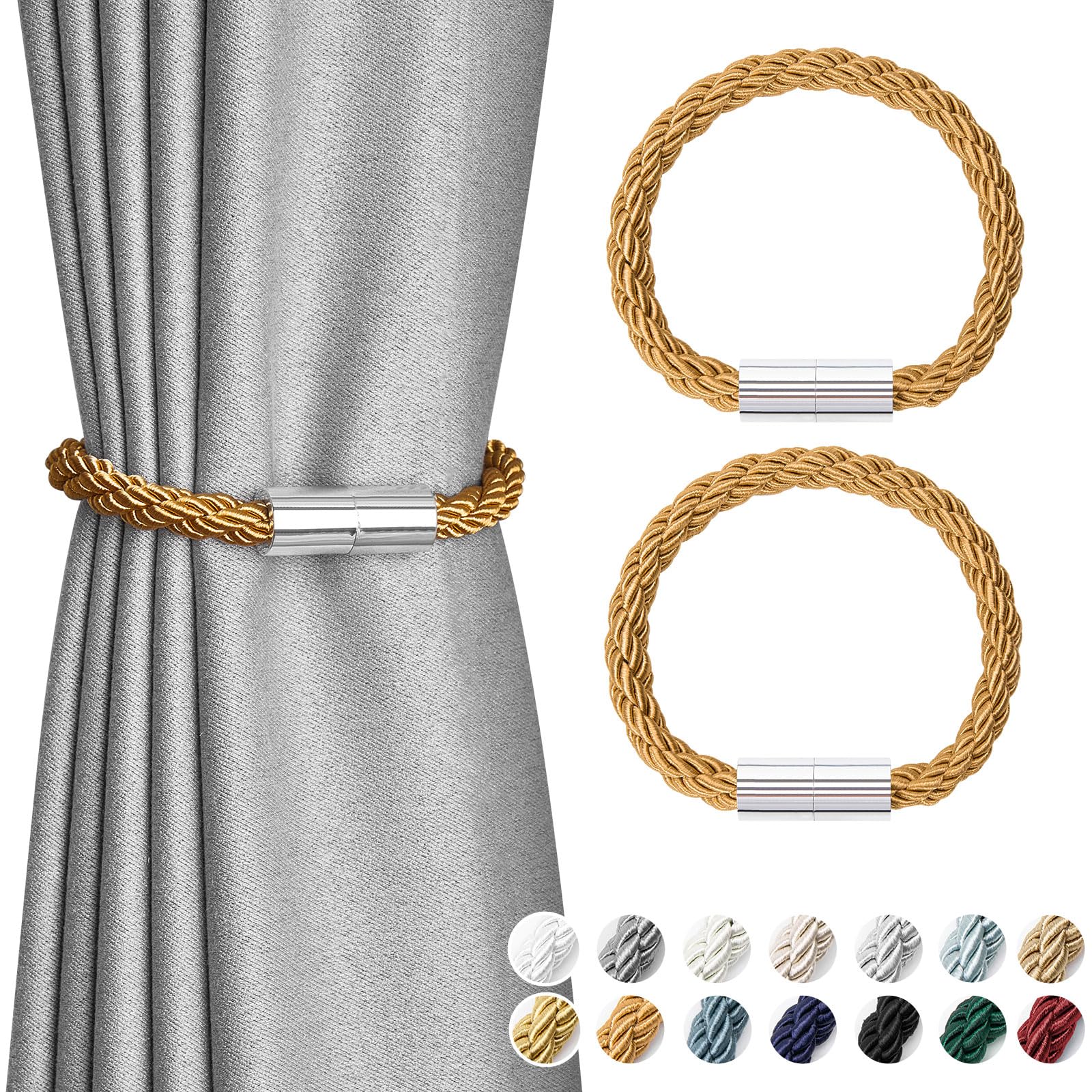 Pretty Jolly 2 Pack Mini Magnetic Curtain Tiebacks Modern Simple Style Drape Tie Backs Elegant Decorative Weave Rope Curtain Holdbacks for Home & Office Thin Window Draperies (Bronze)