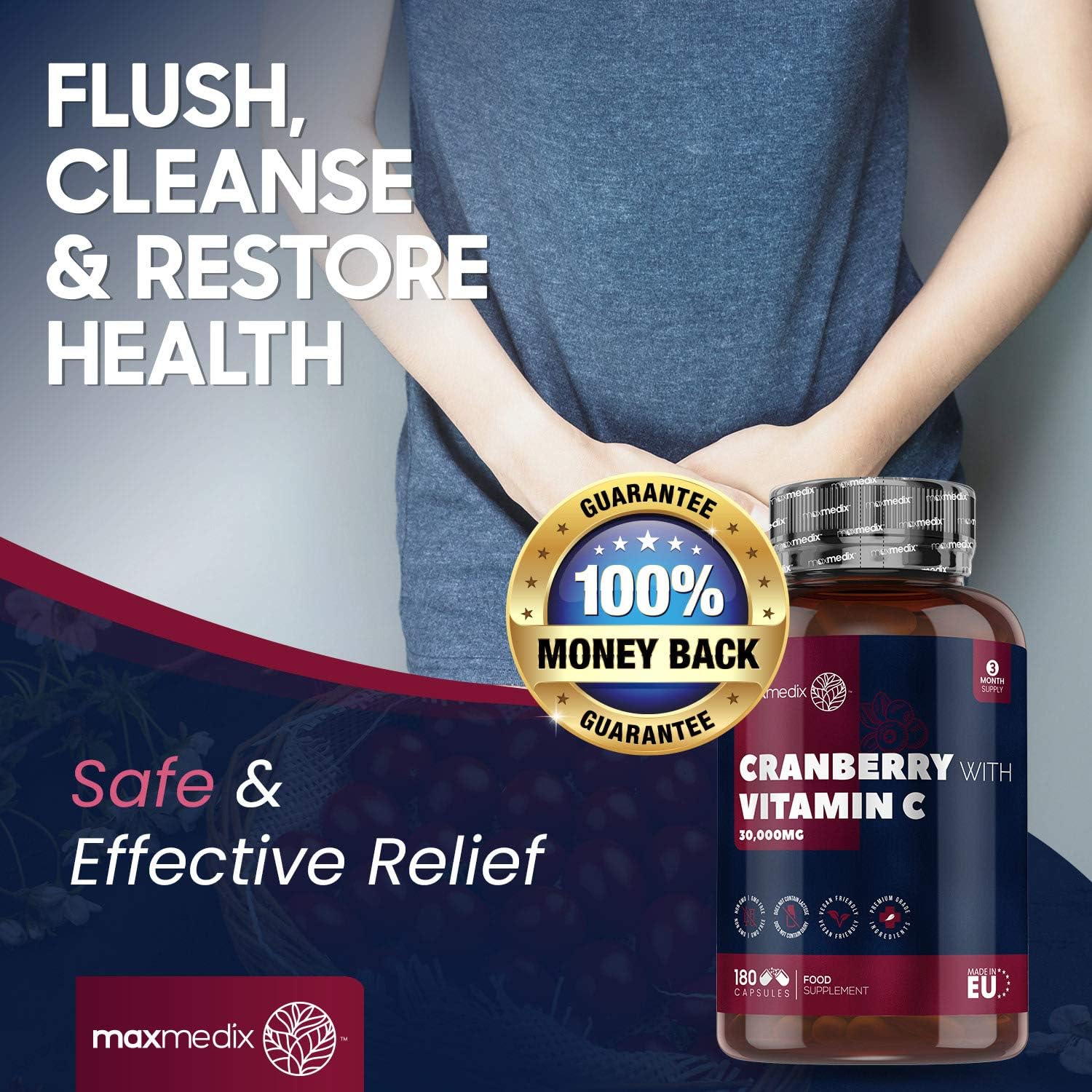Cranberry Capsules, 180 Capsules, Upto 6 Months Supply, Cranberry Supplements, with Added Vitamin C, Magnesium Stearate-Free - Image 5