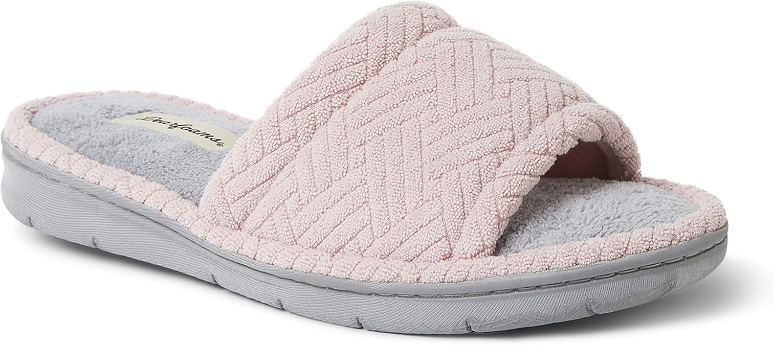 Dearfoams Women's Abby Textured Terry Slide Slipper, Pale Mauve, Medium