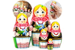 AEVVV Russian Matryoshka Dolls Set of 5 pcs - Russian Doll in Eastern European Costume - Russian Wooden Nesting Dolls Cornflowers Flower Decor