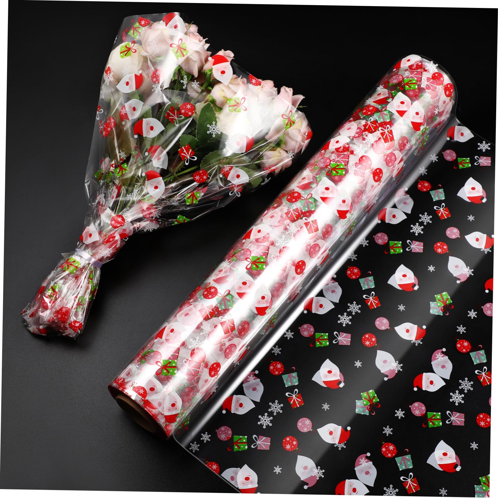 Christmas Cellophane Wrap Roll, 3 Mil Christmas Cellophane Wrapping Paper with Santa Clause Words Pattern Roll, Crafts, Fruit Basket, Treats Packing (3000x80cm)