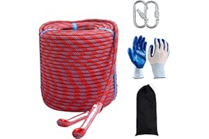 JIUXQT Red 196Ft (60m) 10mm Polyester Static Climbing Rope - Outdoor Rock Climbing & Rappelling Rope