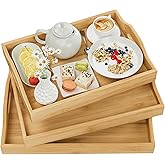 3 Pack Serving Tray with Handles, 3 Sizes Nestable Rectangular Tray Easy Carrying Serving Trays, Durable Bamboo Trays for Serving Food, Party, Kitchen, Organizing, Decorating
