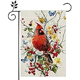 Spring Cardinal Bird Garden Flag for Outside Butterfly Flowers Welcome Yard Outdoor Flag 12x18 Inch Double Sided Burlap