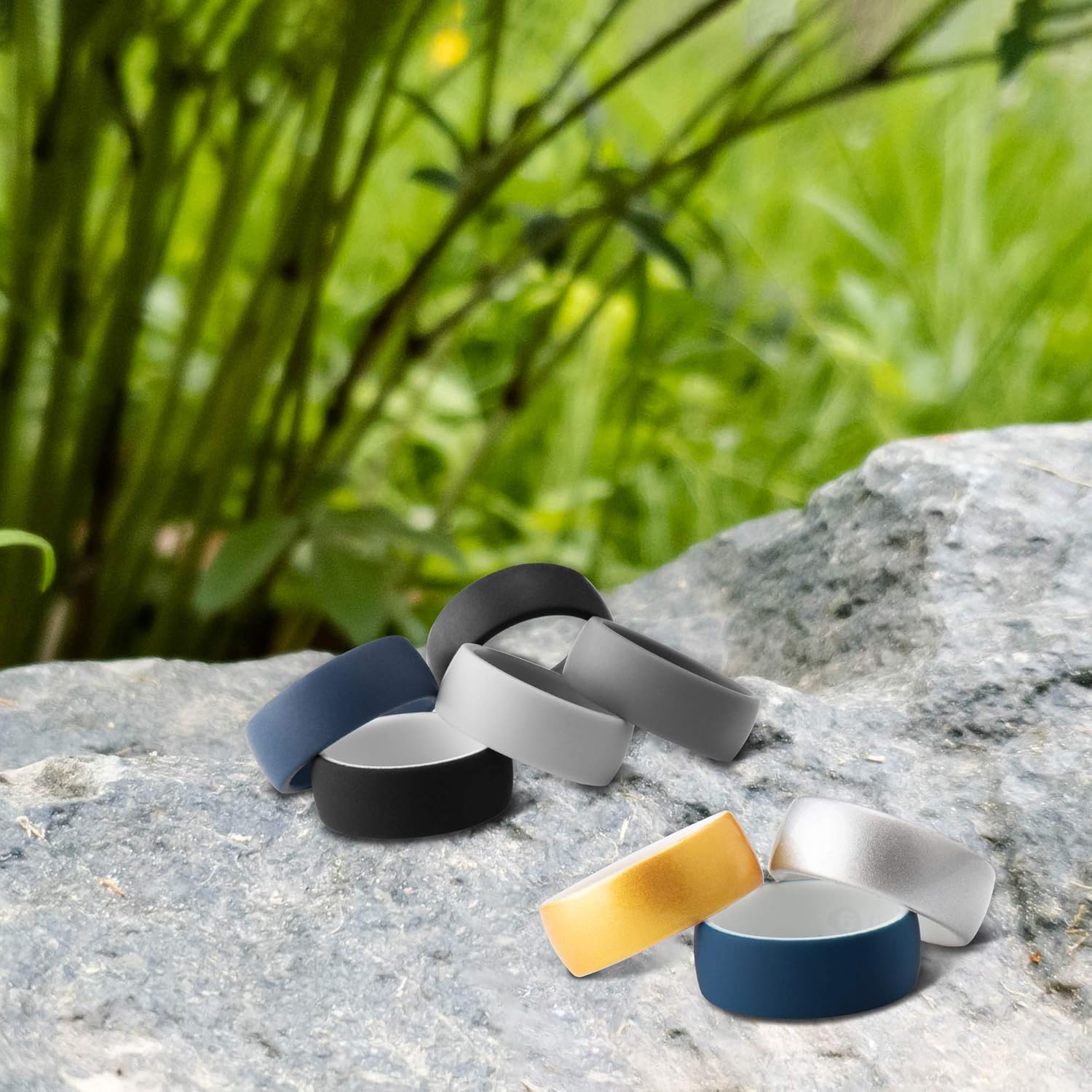 OTAGO Silicone Wedding Rings for Men, 8 Packs Multicolor Collection 8 mm Wide and 2mm Thick, Lightness and Soft for Active, Sports, Adorable, Stylish, Wedding Bands Ring.（Size5-12） : Clothing
