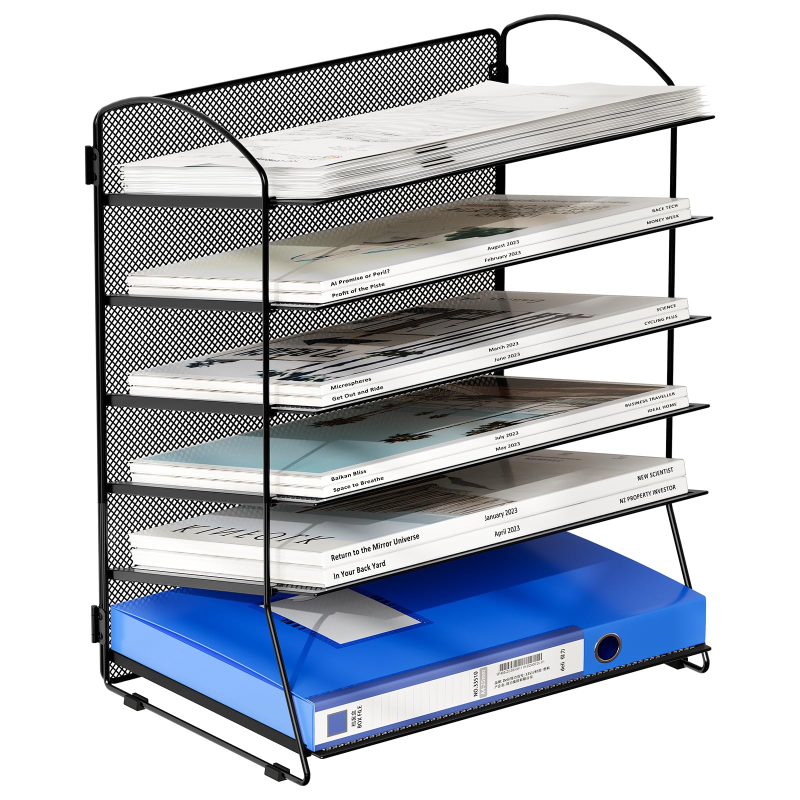 EasyPAG Desktop Mesh 6 Tier Desk Tidy Filing Tray Office File Sorter Document Holder Paper Organiser Magazine Storage Rack,Black
