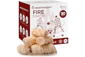 Heatinvent Fire Starter - Fire Starters for Campfires - 30 pcs Fire Starters for Fireplace Indoor Grill, Campfire, BBQ, Fire Pit - All Weather Charcoal Starter Waterproof, Odorless Firestarter