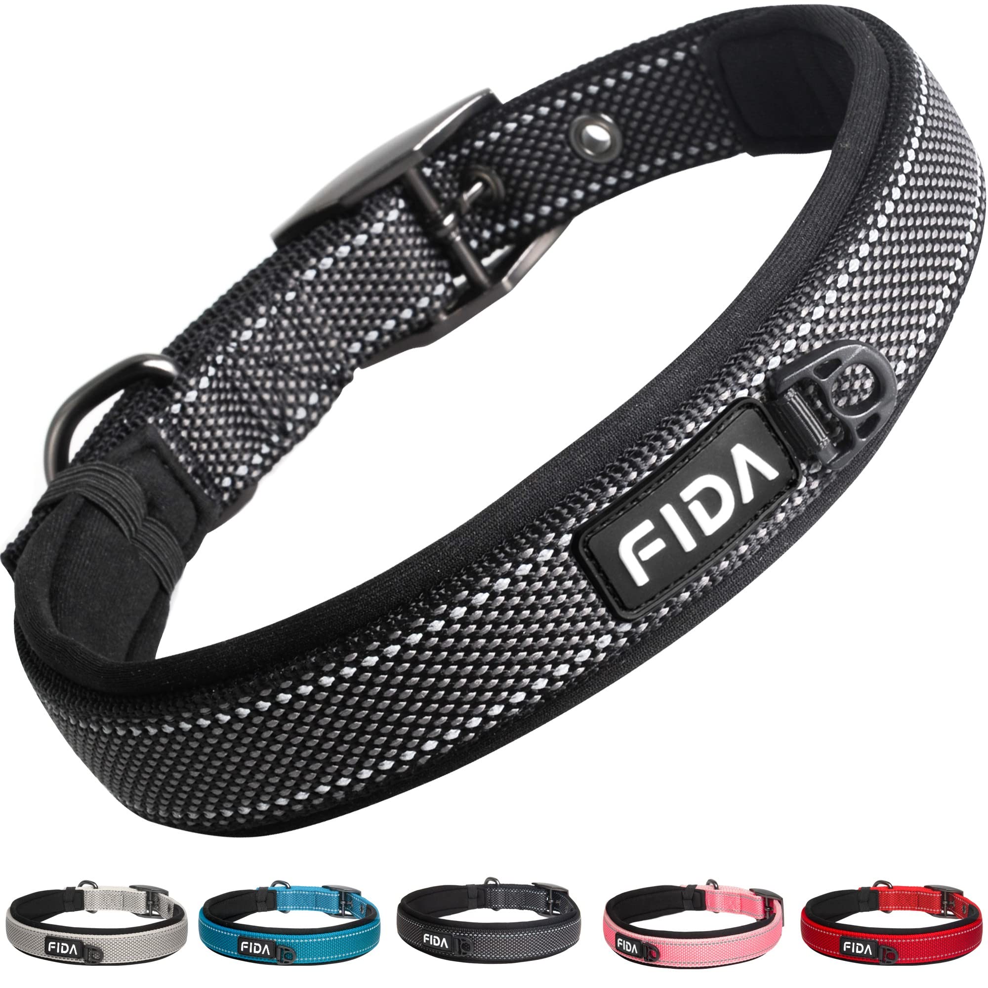 Fida Padded Dog Collar, Metal Belt Buckle Dog Collar with Double-Layer Webbing, Heavy Duty Collar for Small Dogs, Black