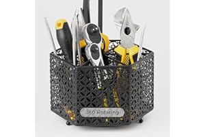 KAFAHOM 360° Rotating Tool Organizer，Small Repair Tool Storage Rack for Desktop Workbench,Hand Tool Stand Holder,Tool Caddy for Wrenches, Pliers, Tweezers, Scissors, Calipers, etc, Black-Hexagon