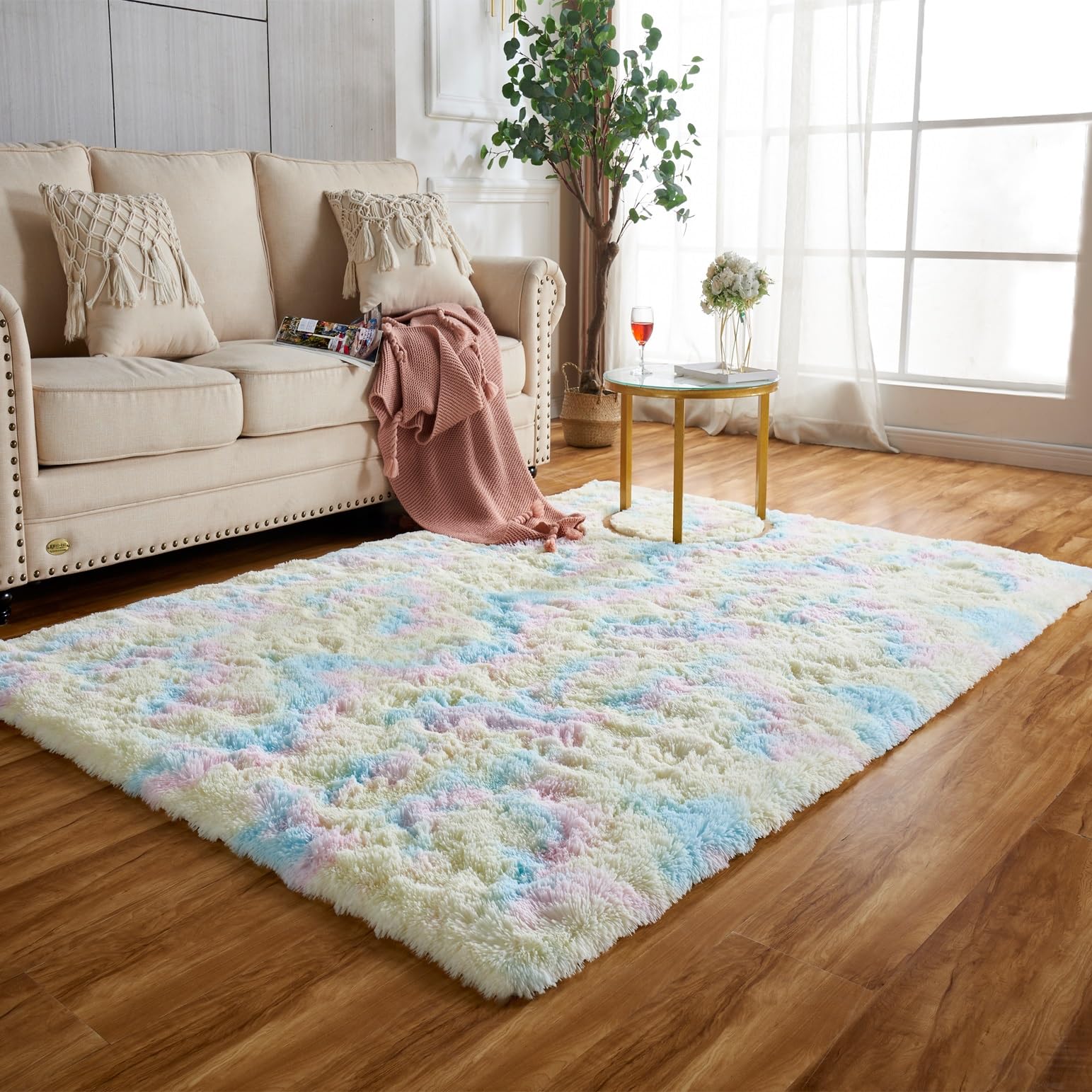 Achiiso Rugs for Bedroom,Soft Shaggy Fluffy Rug for Living Room,Kids,Dorm Rectangular Rug (Rainbow,60x120 cm) — image 1