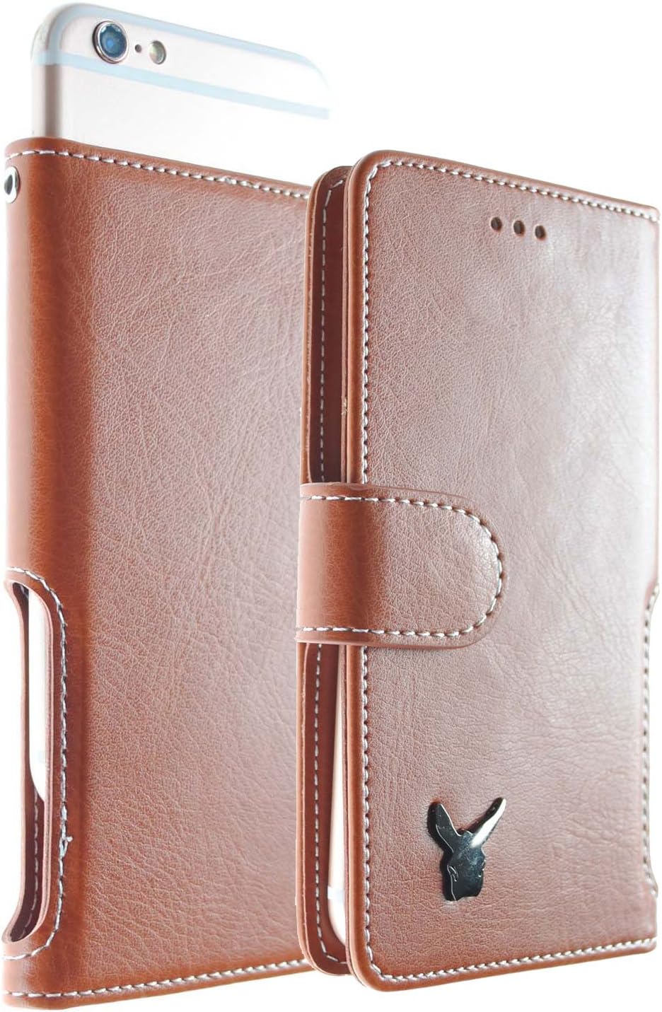Moncabas Left Hand Holding Slide [Touch Up] Smart Leather Wallet Case Cover [Wristlet] for All Smart Phone Under 4.7 Inches (Brown)