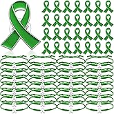Ecation 60 Pcs Green Mental Health Awareness Accessories Include 30 Braided Bracelets 30 Ribbon Pins World Mental Health Day Lime Green Gifts for Women Men Jewelry