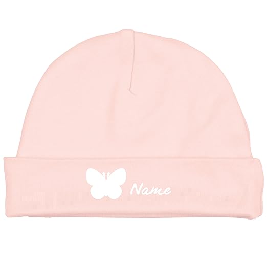 Baby-Mütze mit Schmetterling und Namen aus Fair-Trade-Baumwolle - Babygeschenk (fairer Handel - Unisex)