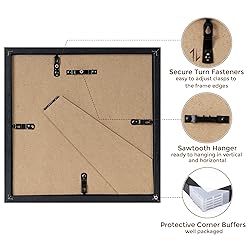 8x8 Picture Frames Black Set of 3, Solid Oak Wood
