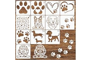 YANROOM Dog Stencils for Painting on Wood Wall Crafts Reusable Dog Paw Prints Stencil Art Paint on Wall Canvas Pattern Heart Dot Paint Stencils for Card Making Fabric Shirt Furniture (12 Dog 7.87in)