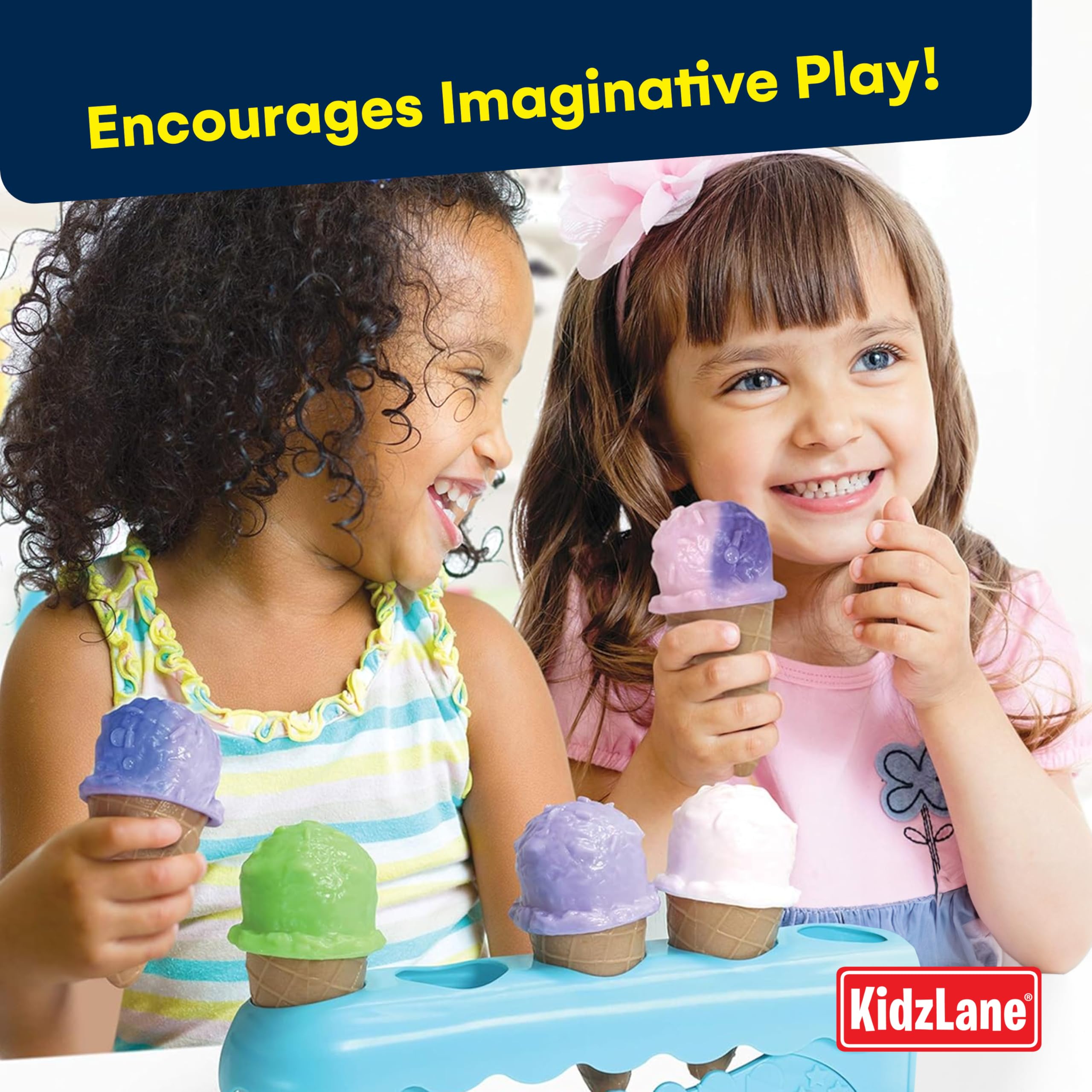 Kidzlane 34 Piece Ice Cream Play Set - Color Changing Scoops and Toppings - Fun Toddler Pretend Play Toy for Kids - Includes Cones, Cups, and Accessories for Ages 3 and Up