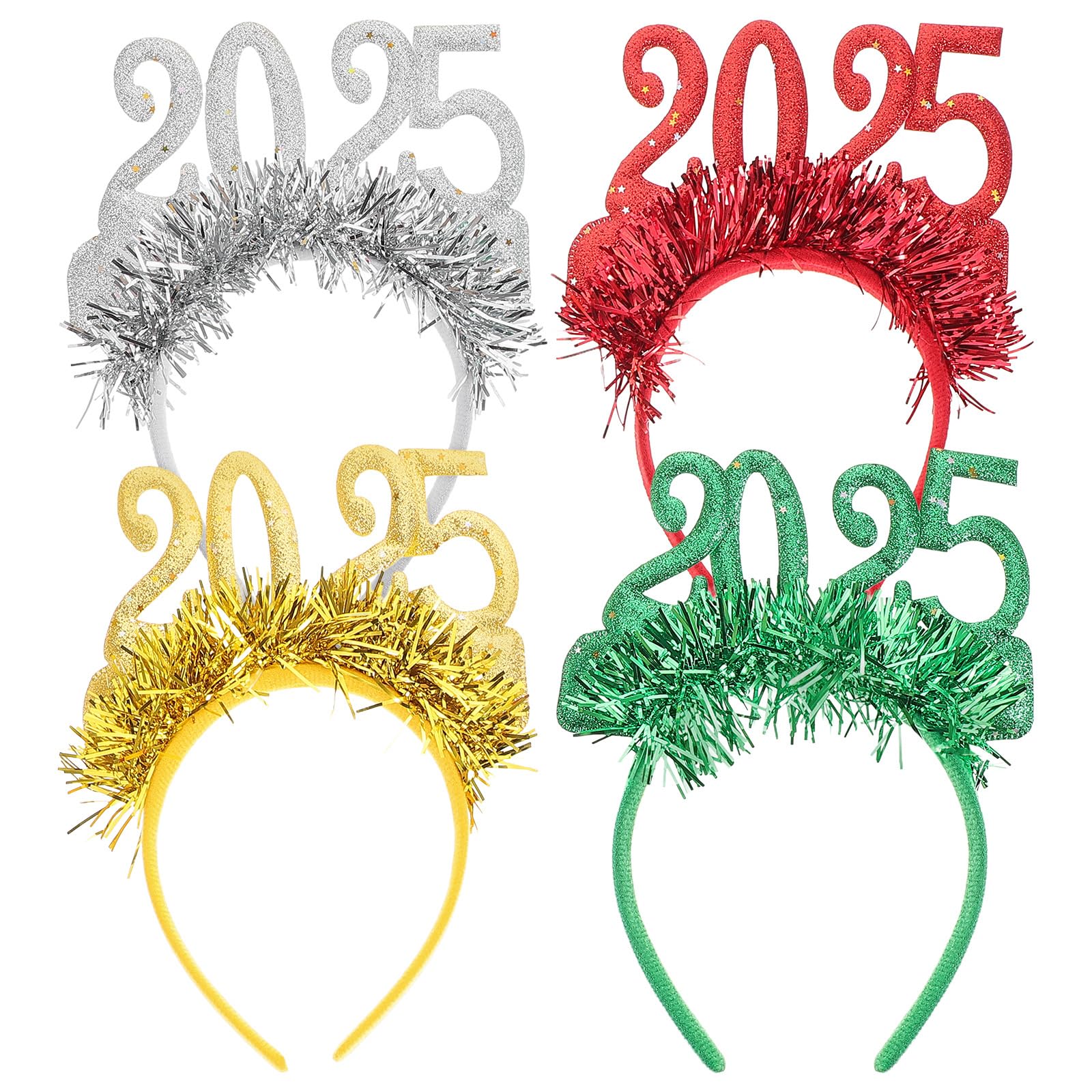TOPBATHY 4Pcs 2025 New Year Headband Set - Shiny Cloth Hairbands for Christmas and New Year Eve Party Decoration