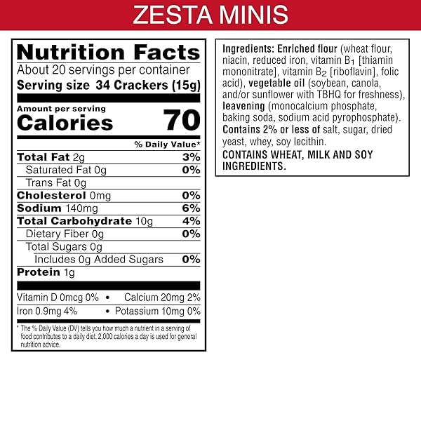 ZESTA MINIS SALTINE CRACKERS, SOUP CRACKERS, LUNCH SNACKS, ORIGINAL, 11OZ BOX (1 BOX)