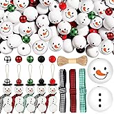 205 Pieces Christmas Snowman Wooden Beads Craft Project Natural Polished Wood Bead with Twine, Winter Christmas Tree Hanging Ornaments, Rustic DIY Garland Decoration for Home (Snowman)