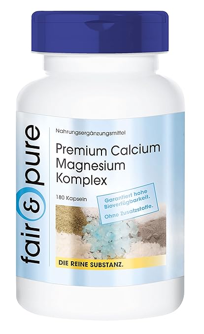Premium Calcium Magnesium Komplex, natürliches Calcium aus Austernschalen, Calciumgluconat, Magnesiumgluconat, 180 Kapseln