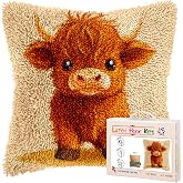 Latch Hook Pillow Kits for Adults Cute Baby Highland Cow DIY Pillow Cover Printed Pillowcase Crochet Hooking Yarns Handmade Cushion for Home Sofa Decoration 17x17inch(8)