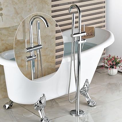 Shining star Moderne freistehende Badewanne Dusche Mischbatterien Chrome Bodenmontage Badewanne Duscharmaturen mit Handsprühe